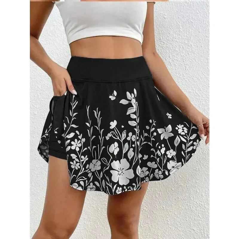 Plus Size Floral Print High-Waisted Skirt Pants