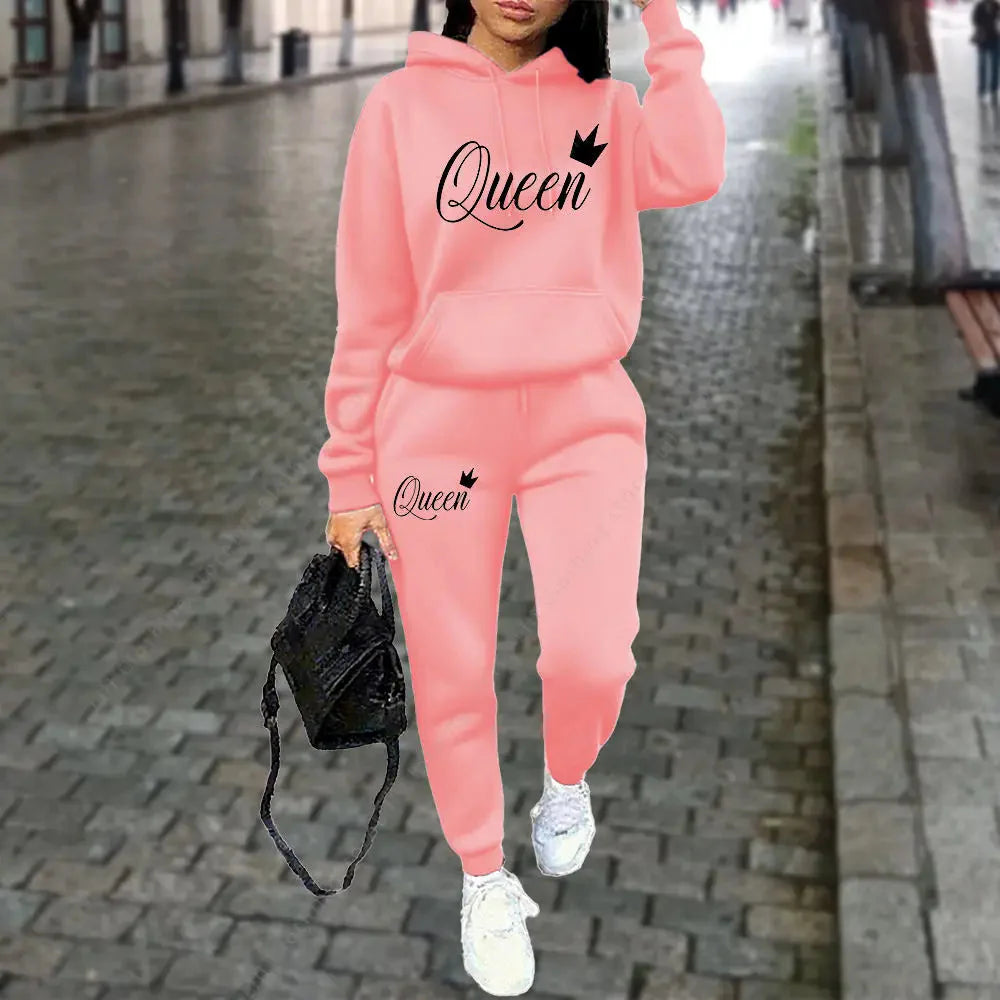 Women’s “Queen” Graphic 2-Piece Hoodie & Pants Tracksuit Set