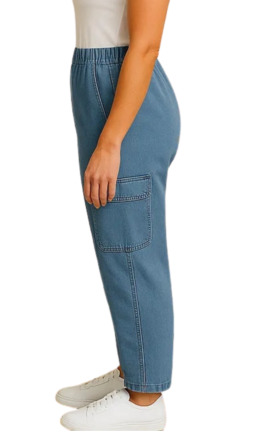 Women's Lightweight Elastic Stretch Waist Casual Denim Pull-on Cargo Pants