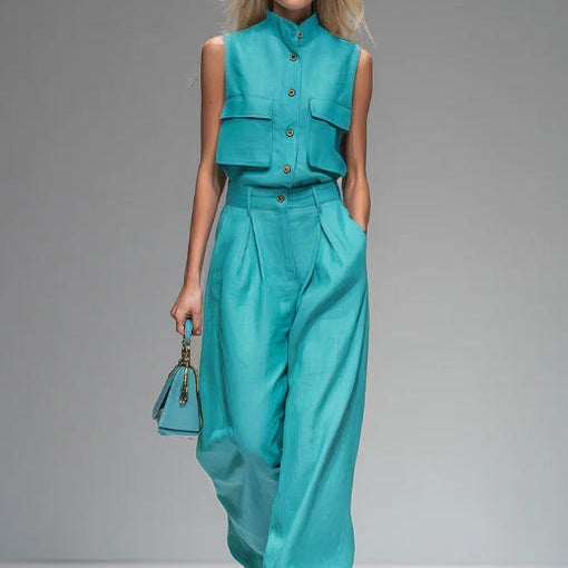 Women’s Sleeveless Vest and Wide-Leg Pants Set