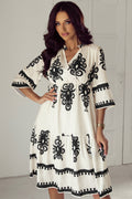 Western Geometric 3/4 Sleeve Midi Dress