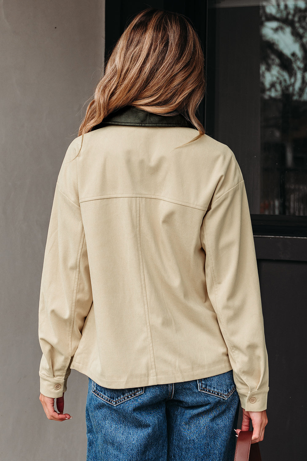 Textured Zip-Up Collared Faux Leather Jacket