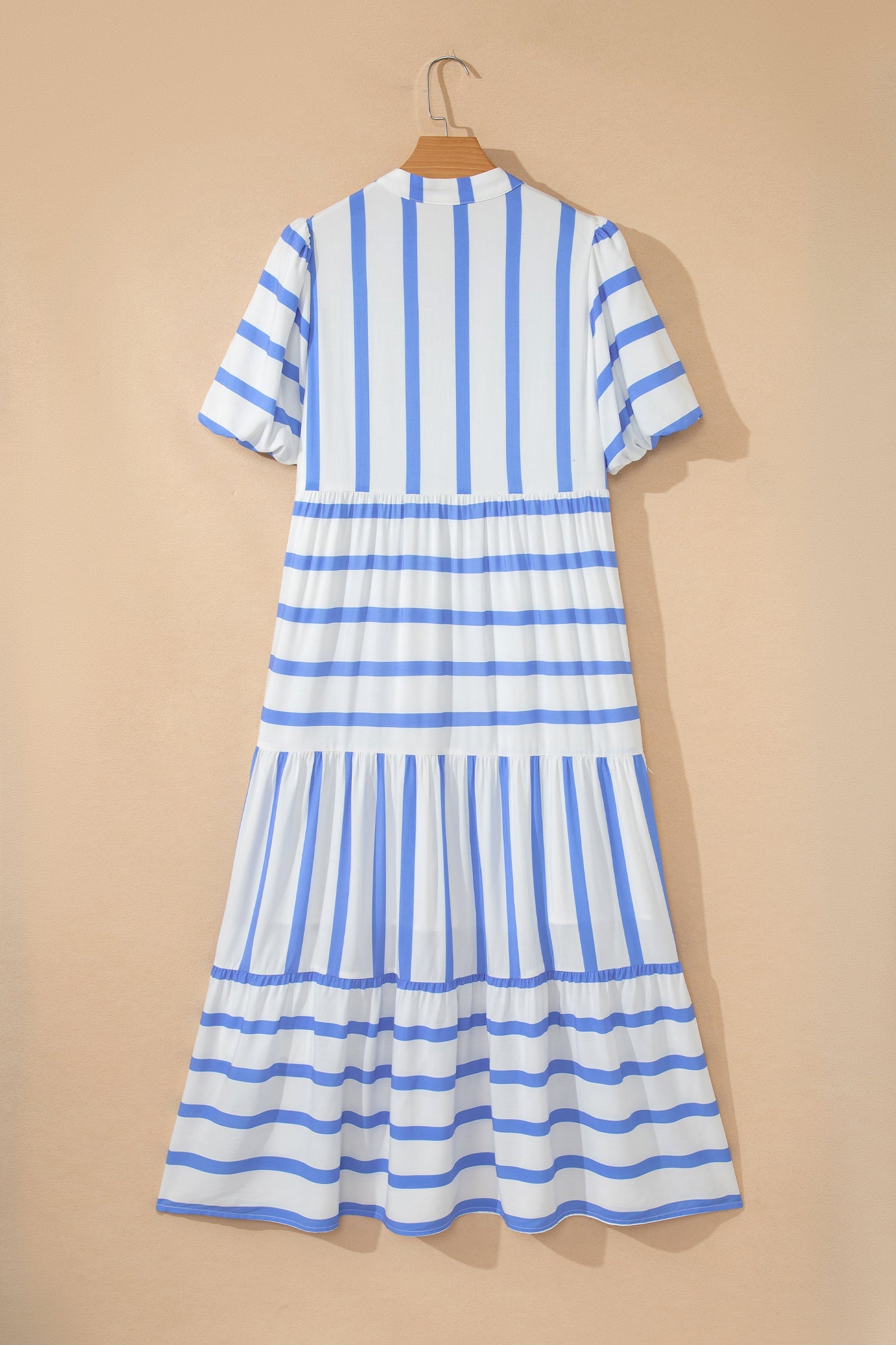 Stripe Ricrac Trim Short Sleeve Midi Dress