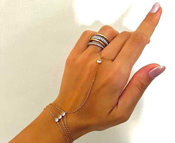 Triple Stone Hand Chain Bracelet