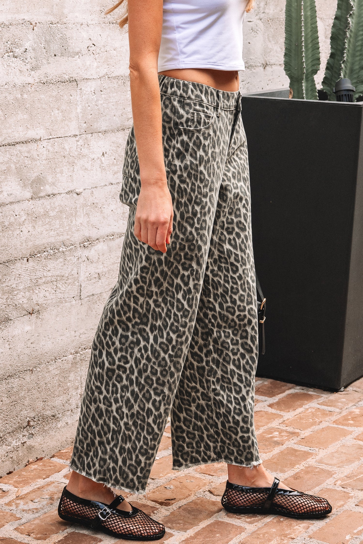 Leopard Denim Straight Leg Jeans