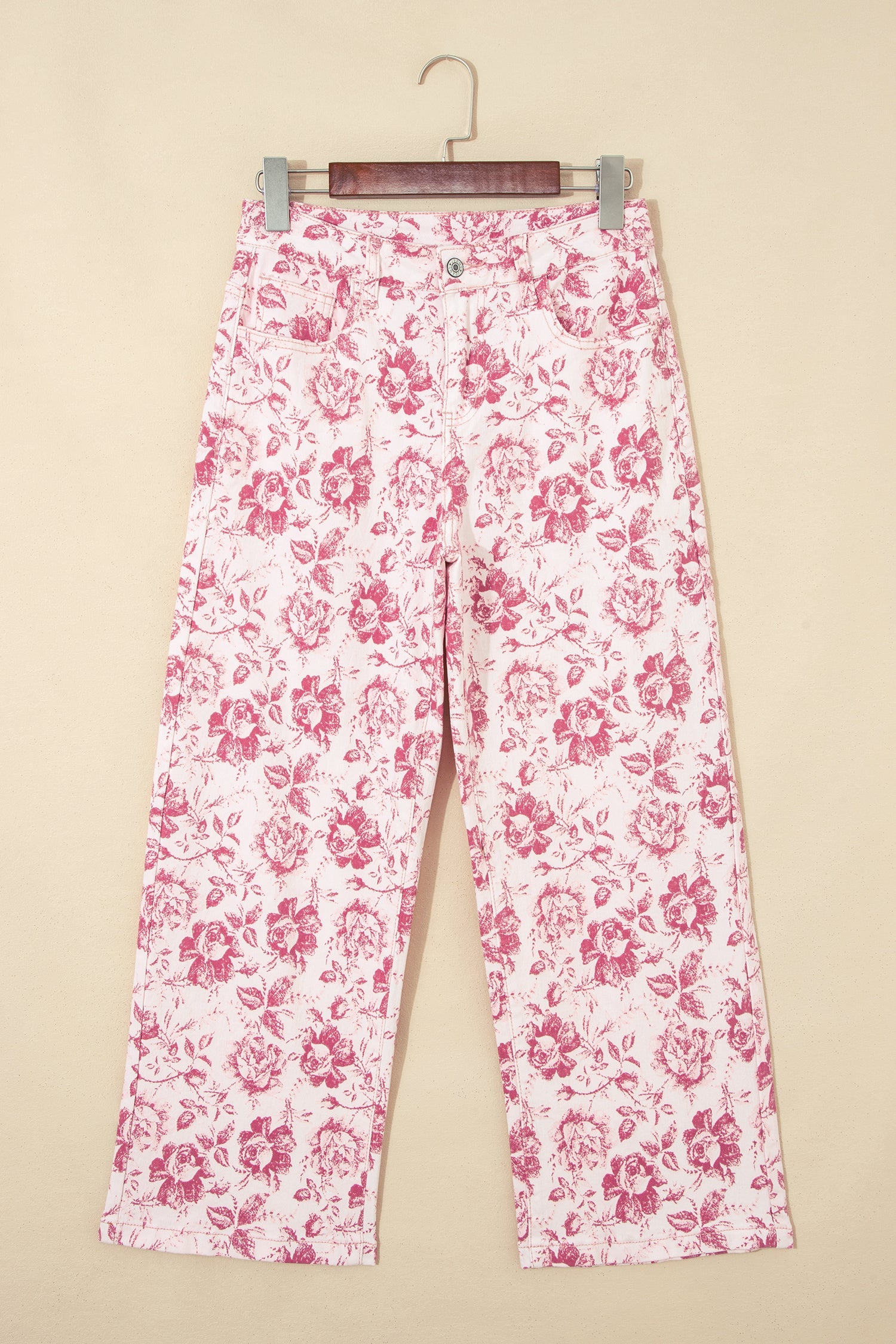 Floral Denim High Waist Pants