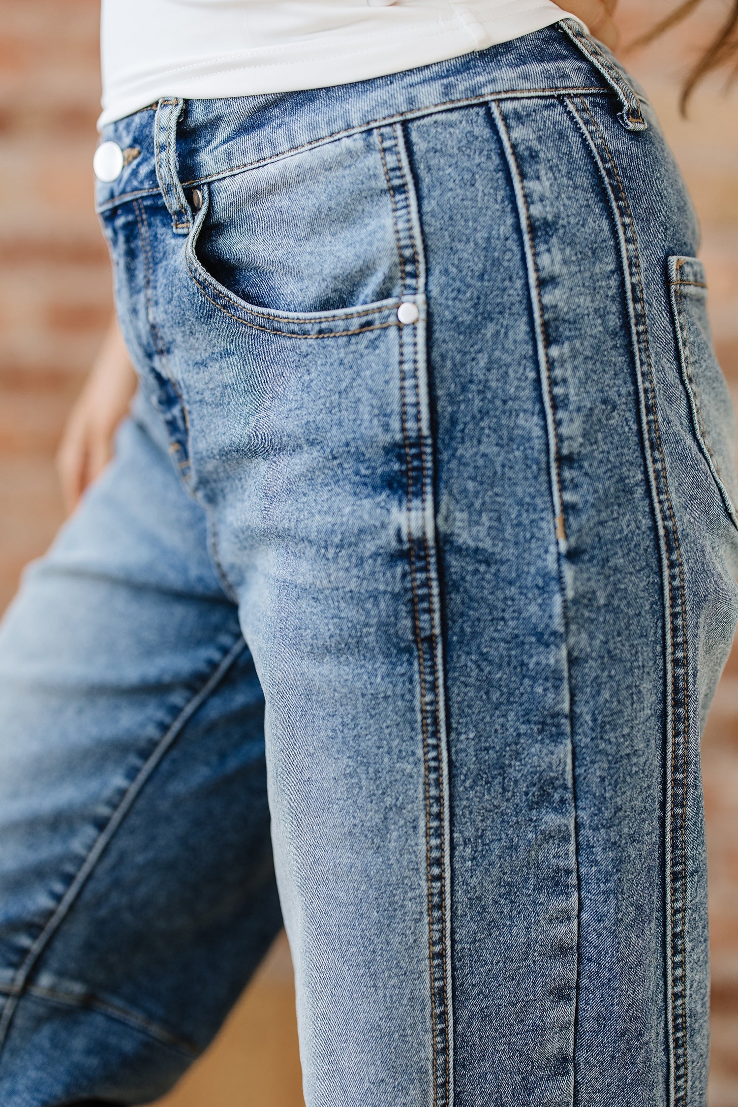 Denim Vintage Washed Seam Shift Jeans
