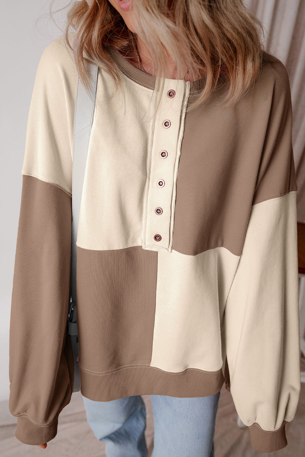 Colorblock Crewneck Henley Sweatshirt