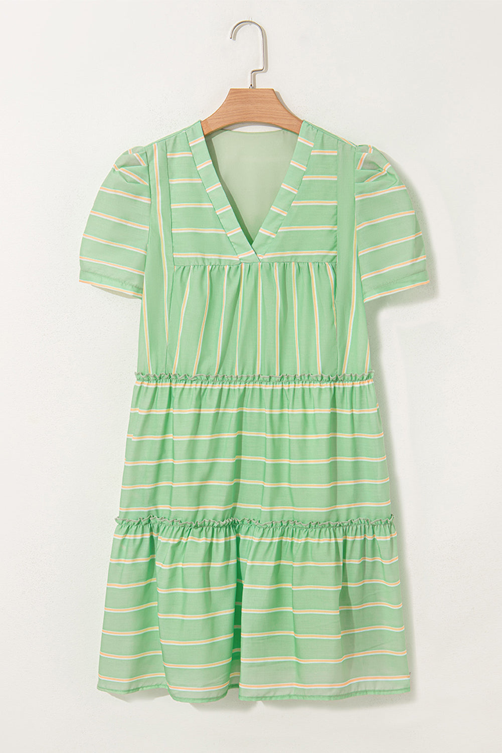 Stripe V-Neck Frilled Mini Dress