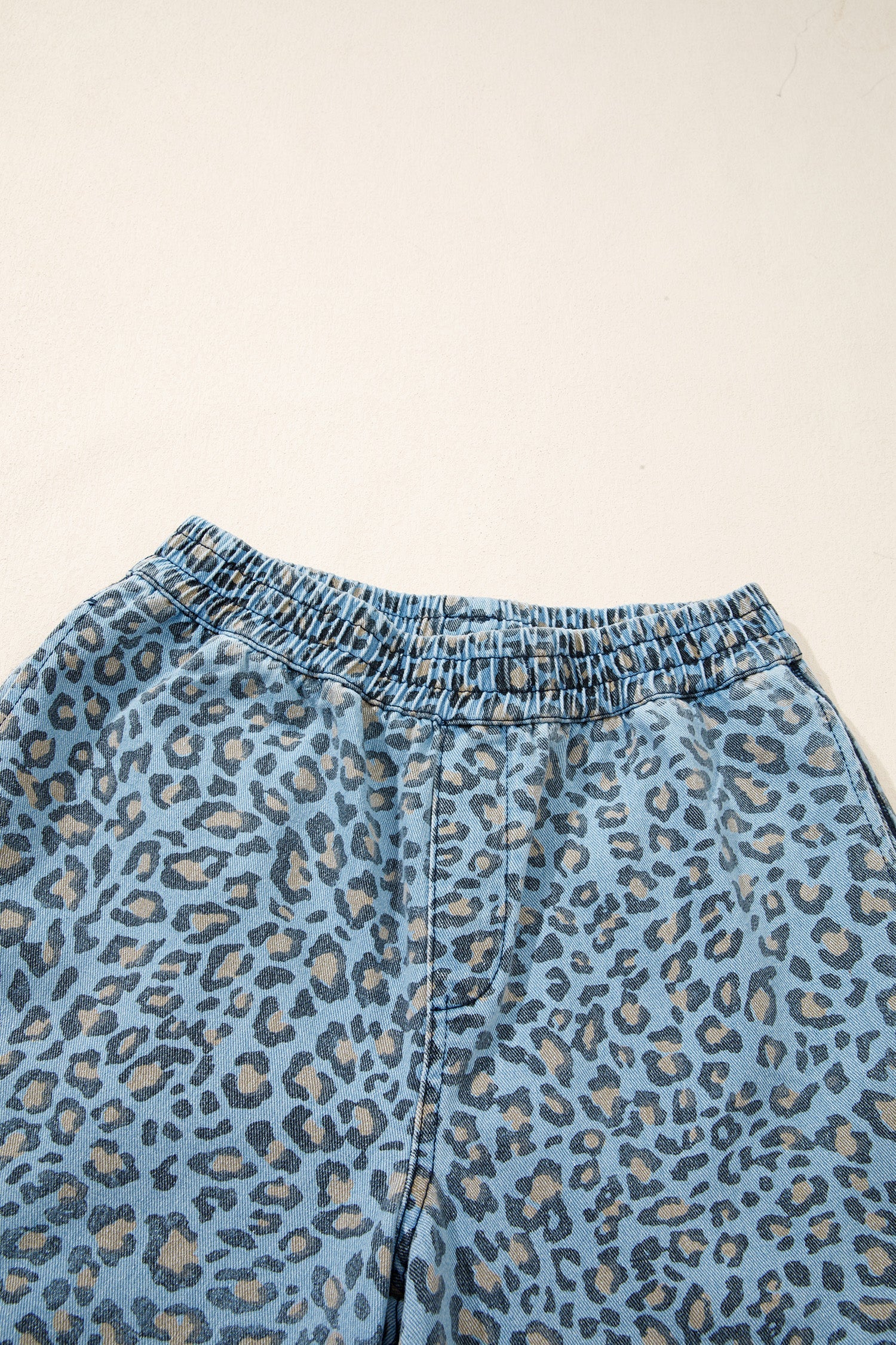 Leopard Exposed Seam Wide Leg Drawstring Jeans