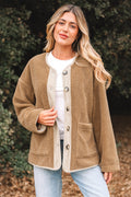 Fleece Corduroy Patchwork Button Up Jacket