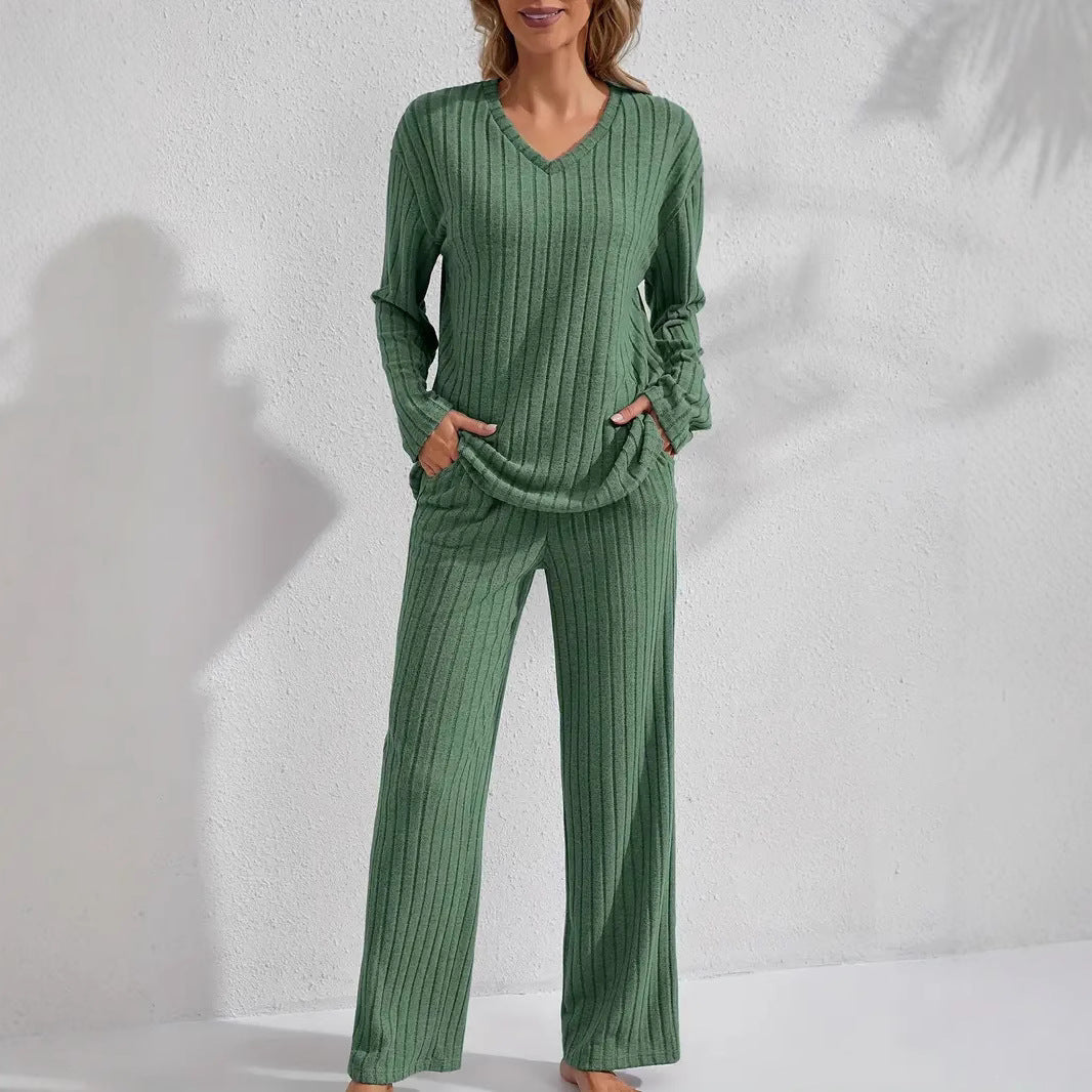 Women’s Ribbed Long Sleeve Top and Pants Loungewear Set