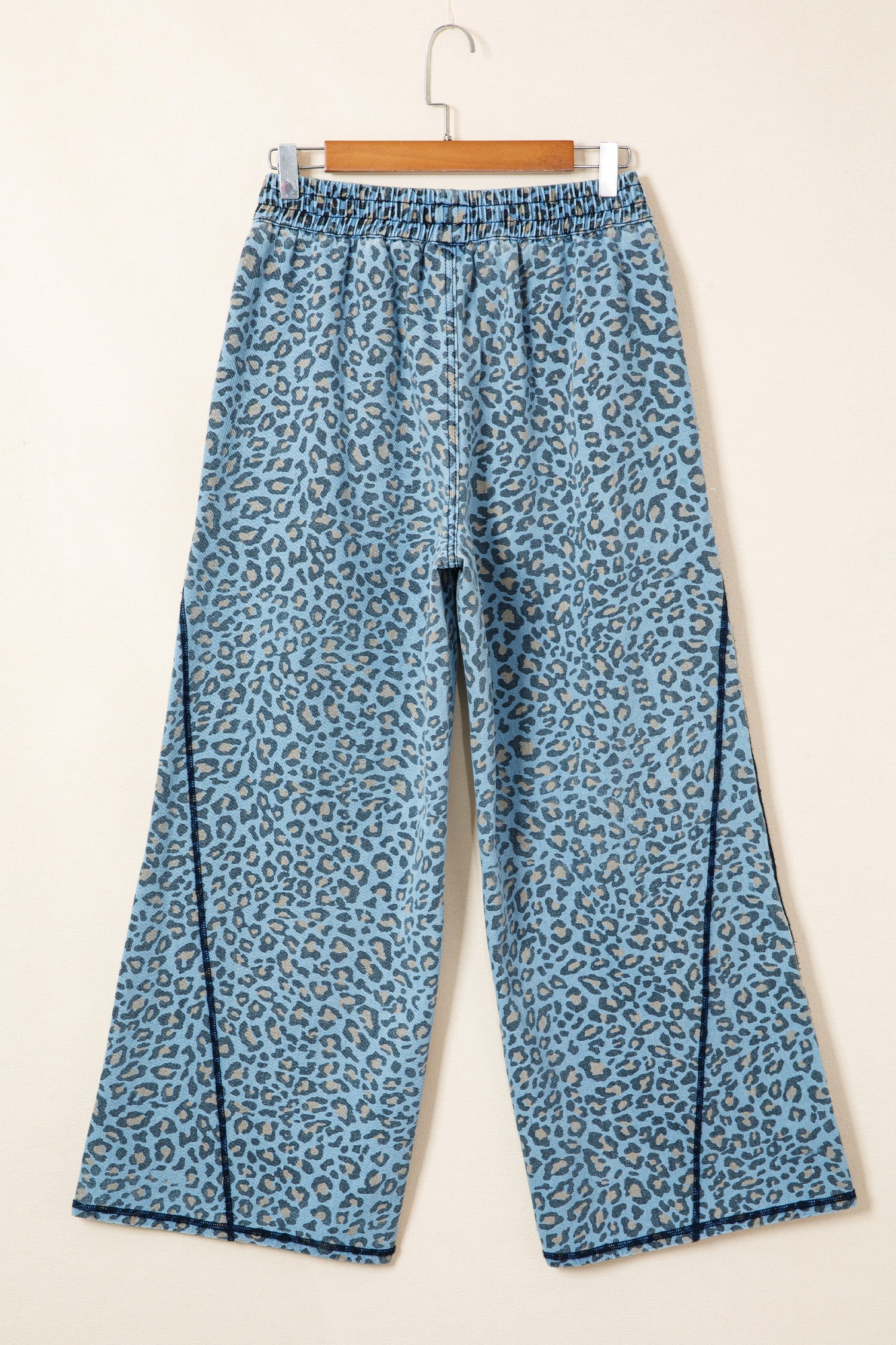 Leopard Exposed Seam Wide Leg Drawstring Jeans