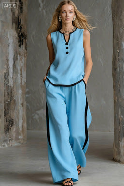 Women’s Sleeveless V-Neck Wide-Leg Pants Set