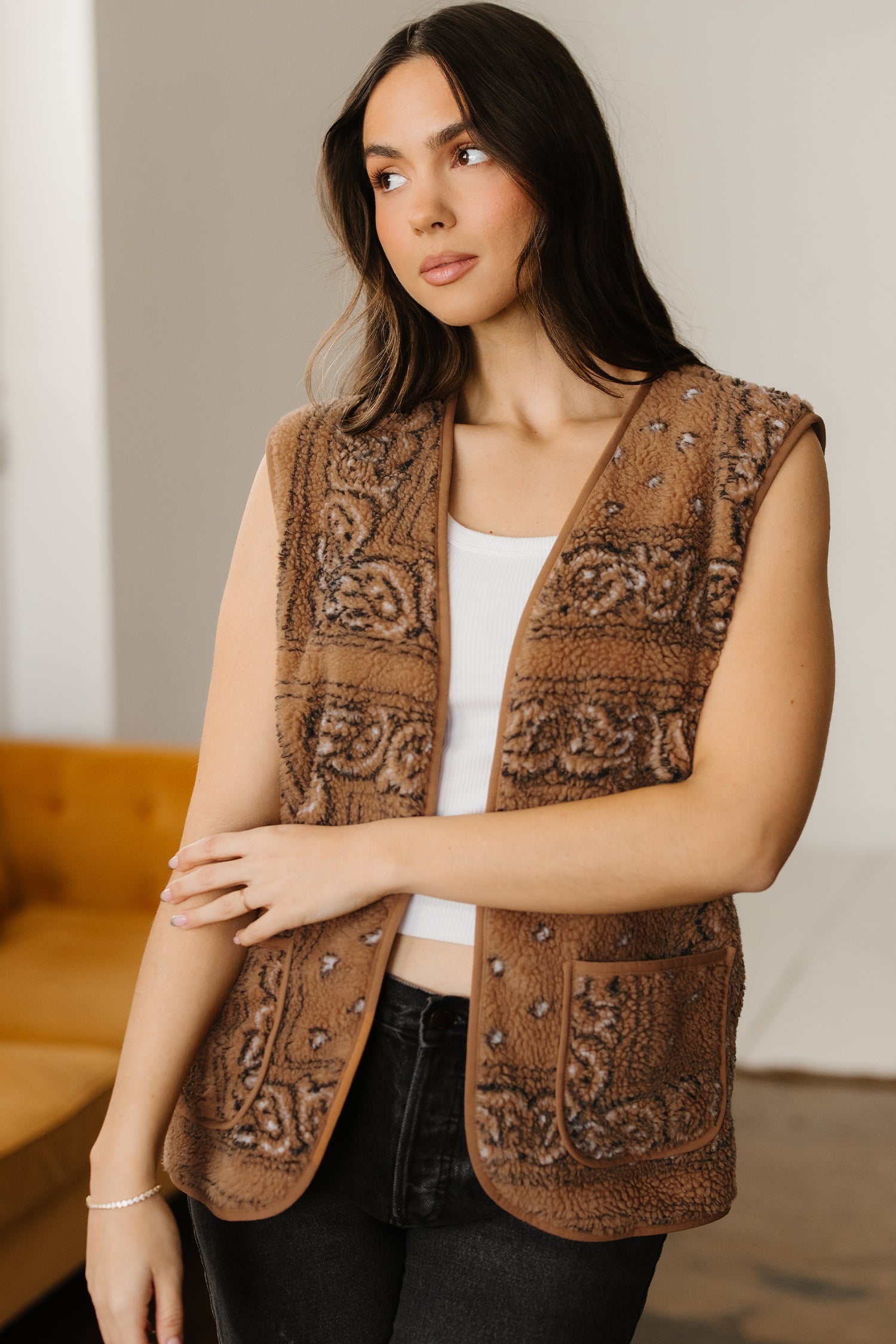 Western Paisley Sherpa Pocketed Vest
