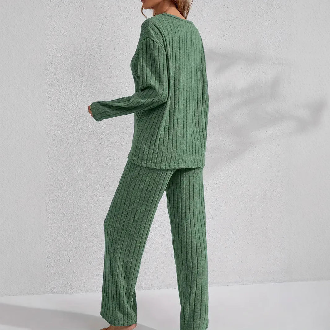 Women’s Ribbed Long Sleeve Top and Pants Loungewear Set