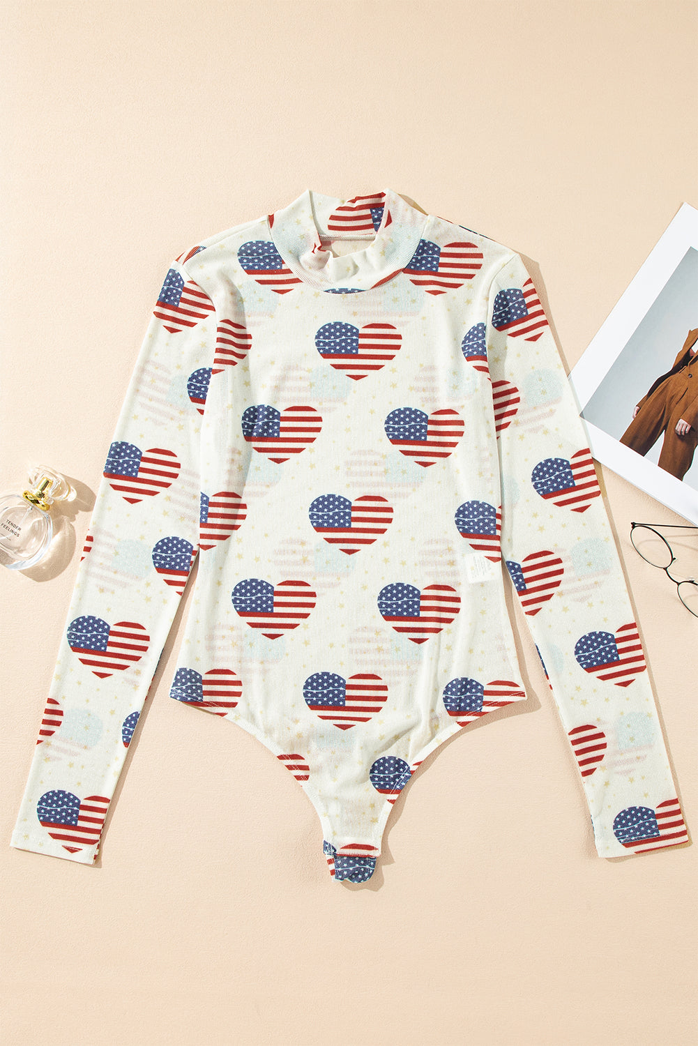 Americana Glitter Mesh Long Sleeve Bodysuit