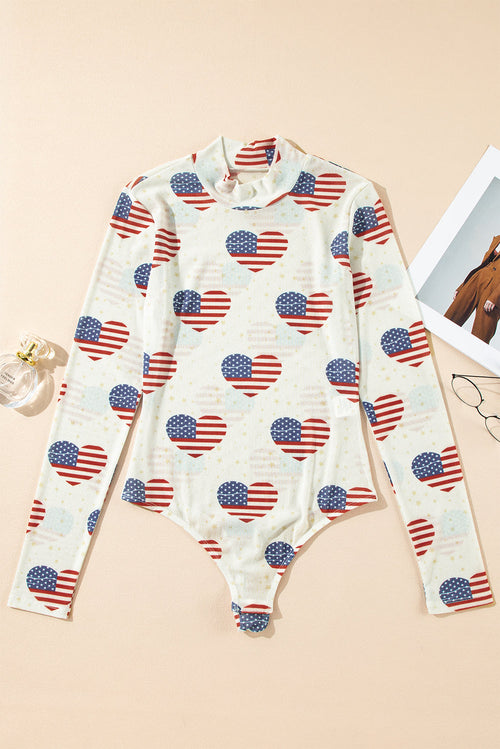 Americana Glitter Mesh Long Sleeve Bodysuit