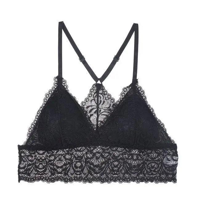 Stunning Women's French Style Lace Bra Girls Triangle Cup Lingerie With Deep V Wireless Underwear Soft Thin Seamless Bra